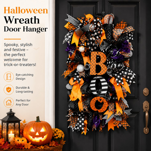 Halloween wreath door hanger - halloween,